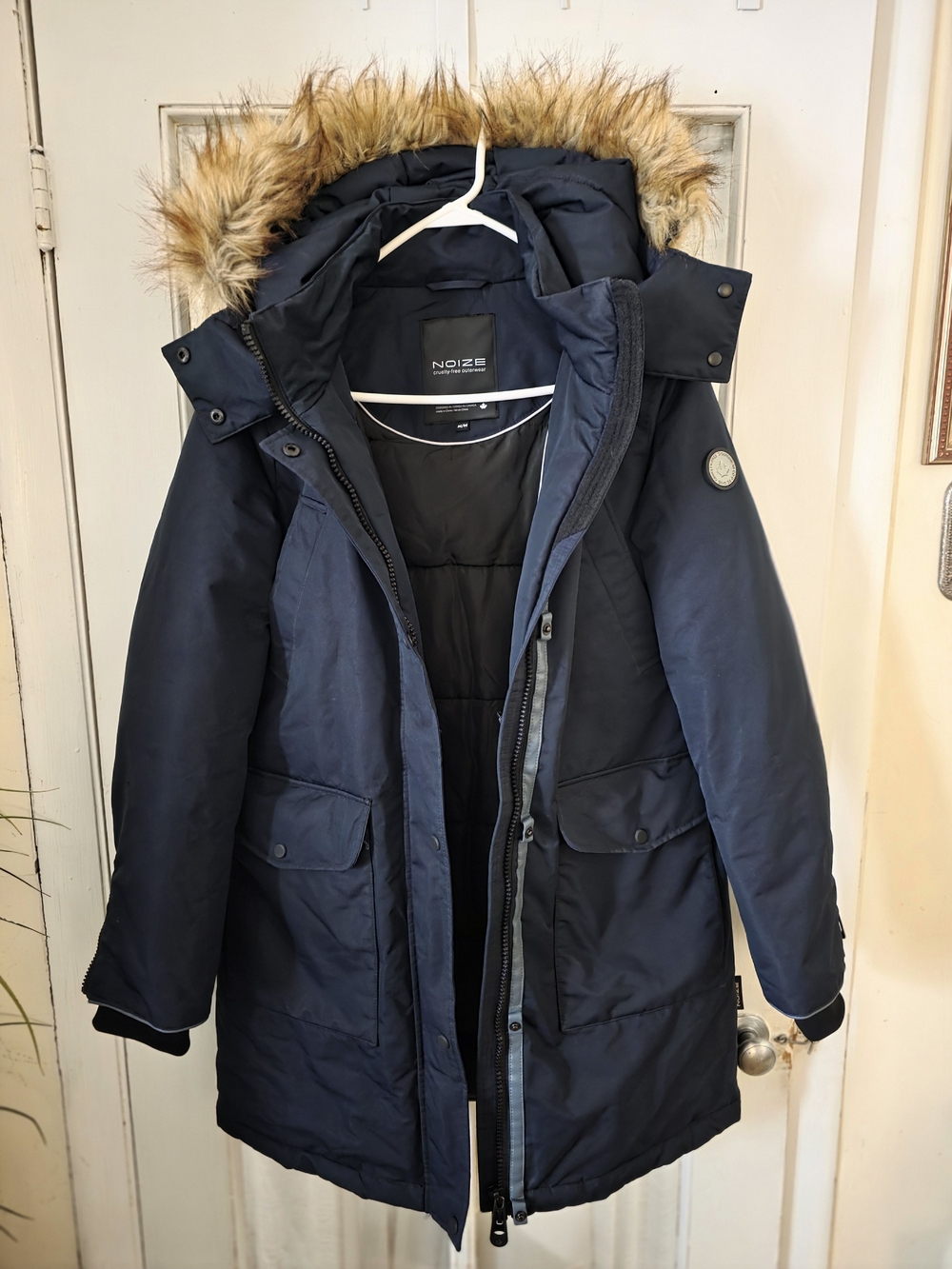 NOIZE Women's Fur Trim Hooded Puffer Coat Blue